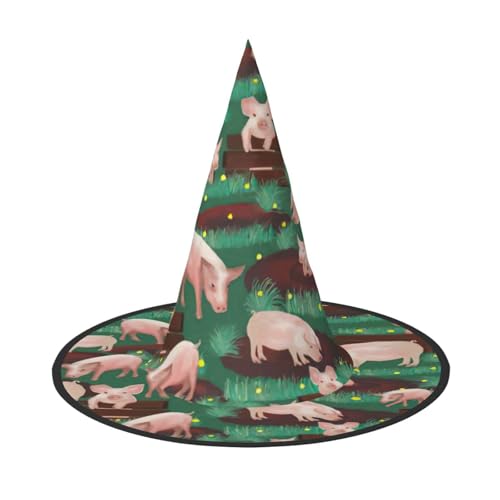 FBGHHTY Hexenhut Schweine im Bauernhof, Unisex, Halloween, faltbar, für Karneval, Maskeraden und Cosplay-Events von FBGHHTY