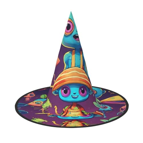 FBGHHTY Hexenhut mit Astronauten- und Alien-Druck, Unisex, Halloween, faltbar, für Karneval, Maskeraden und Cosplay-Events von FBGHHTY