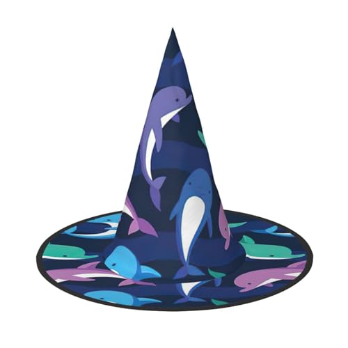 FBGHHTY Hexenhut mit Delfindruck, Unisex, Halloween, faltbar, für Karneval, Maskeraden und Cosplay-Events von FBGHHTY