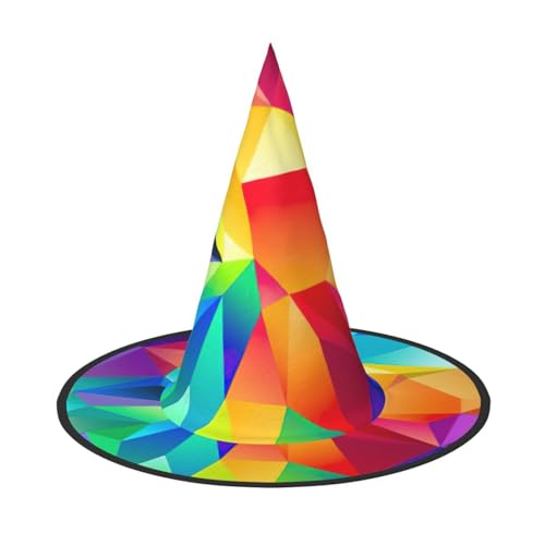 FBGHHTY Hexenhut mit Regenbogen-geometrischem Druck, Unisex, Halloween, faltbar, für Karneval, Maskeraden und Cosplay-Events von FBGHHTY