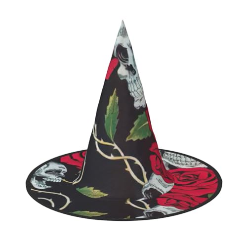 FBGHHTY Hexenhut mit Rosen-Motiv, Unisex, Halloween, faltbar, für Karneval, Maskeraden und Cosplay-Events von FBGHHTY