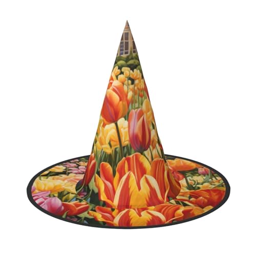 FBGHHTY Hexenhut mit Tulpenmotiv, Unisex, Halloween, faltbar, für Karneval, Maskeraden und Cosplay-Events FBGHHTY Hexenhut mit Tulpenmotiv, Unisex, Halloween, faltbar, für Karneval, Maskeraden und Cosplay-Events von FBGHHTY