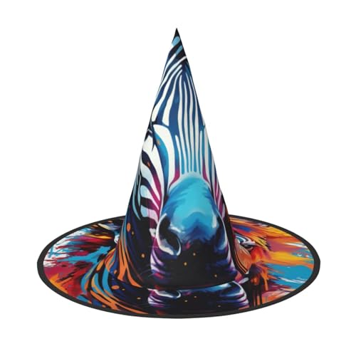 FBGHHTY Hexenhut mit abstraktem Tier, Zebramuster, Unisex, Halloween, faltbar, für Karneval, Maskeraden und Cosplay-Events von FBGHHTY