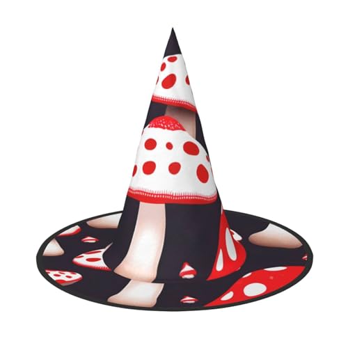 FBGHHTY Hexenhut mit rotem weißem Pilz-Druck, Unisex, Halloween, faltbar, für Karneval, Maskeraden und Cosplay-Events von FBGHHTY