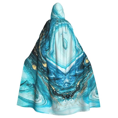 FBGHHTY Kapuzenumhang mit Kapuze, Türkis, Blau, Gold, Marmor-Druck, volle Länge, Erwachsene, Unisex, Karneval, Umhang mit für Cosplay von FBGHHTY