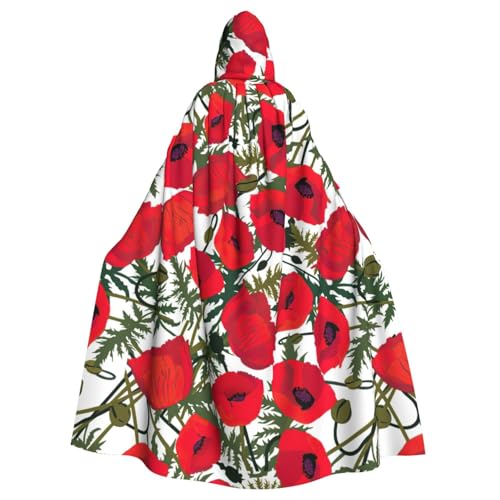 FBGHHTY Kapuzenumhang mit Mohnblumen-Motiv, volle Länge, Erwachsene, Unisex, Karneval, Umhang mit für Cosplay von FBGHHTY