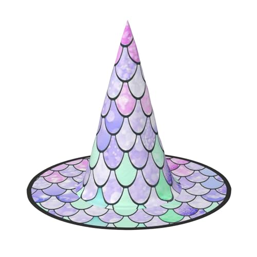 FBGHHTY Meerjungfrauen-Schuppen-Druck, Unisex, Halloween, Hexenhut, faltbar, für Karneval, Maskeraden und Cosplay-Events von FBGHHTY