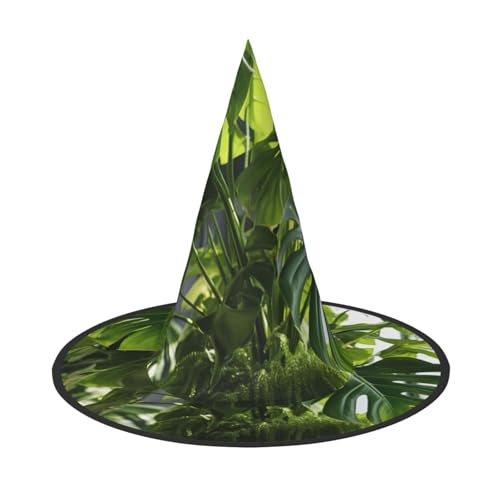 FBGHHTY Monstera Deliciosa Banane Palm Print Unisex Halloween Hexenhut Faltbar für Karneval Maskeraden und Cosplay Events von FBGHHTY
