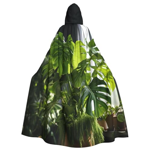 FBGHHTY Monstera Deliciosa Kapuzenumhang mit Bananenpalmen-Druck, volle Länge, Erwachsene, Unisex, Karneval, Umhang mit für Cosplay von FBGHHTY