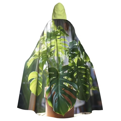 FBGHHTY Monstera Deliciosa Kapuzenumhang mit Bananenpalmen-Druck, volle Länge, Erwachsene, Unisex, Karneval, Umhang mit für Cosplay von FBGHHTY