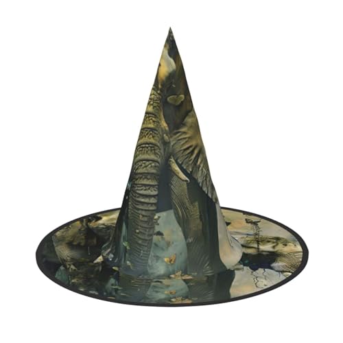 FBGHHTY Natur Elefanten Druck Unisex Halloween Hexenhut Faltbar für Karneval Maskeraden und Cosplay Events von FBGHHTY