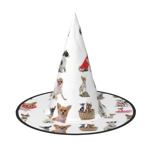 FBGHHTY Niedlicher Chihuahua-Mopsmuster-Druck, Unisex, Halloween, Hexenhut, faltbar, für Karneval, Maskeraden und Cosplay-Events von FBGHHTY