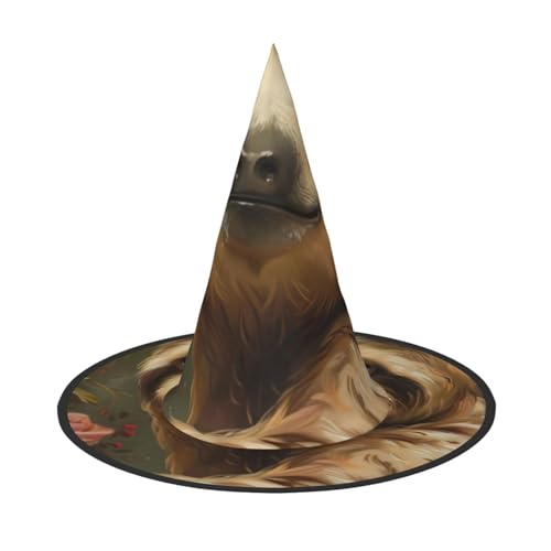 FBGHHTY Niedlicher Faultier-Druck, Unisex, Halloween, Hexenhut, faltbar, für Karneval, Maskeraden und Cosplay-Events von FBGHHTY