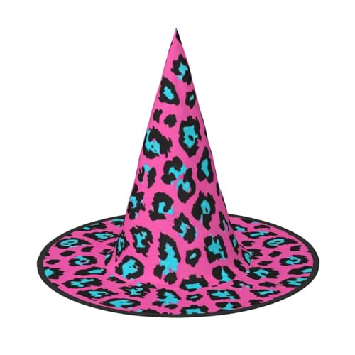 FBGHHTY Niedlicher türkiser Leopardenmuster, Unisex, Halloween, Hexenhut, faltbar, für Karneval, Maskeraden und Cosplay-Events von FBGHHTY