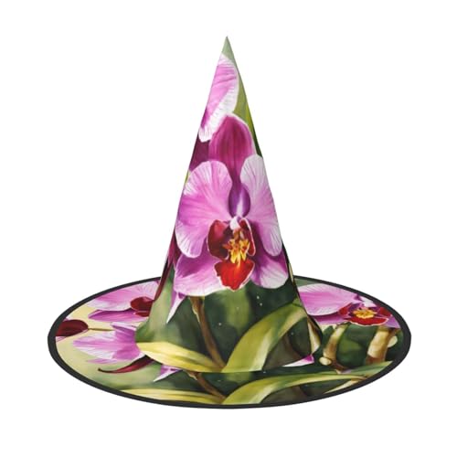FBGHHTY Orchideen-Druck, Unisex, Halloween, Hexenhut, faltbar, für Karneval, Maskeraden und Cosplay-Events von FBGHHTY