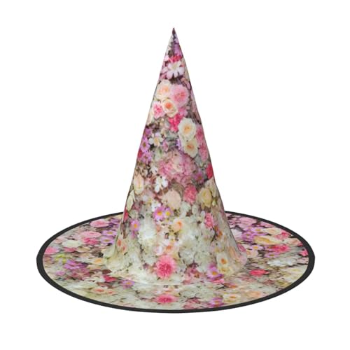 FBGHHTY Pinker Blumen-Gruppen-Druck, Unisex, Halloween, Hexenhut, faltbar, für Karneval, Maskeraden und Cosplay-Events von FBGHHTY