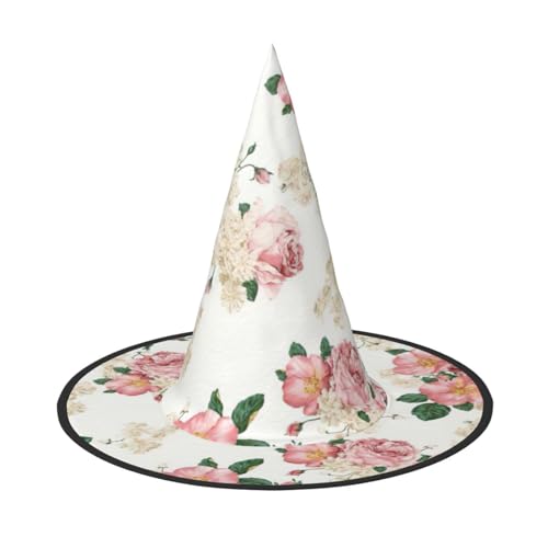 FBGHHTY Rosa Rose Blume mit Blättern Druck Unisex Halloween Hexenhut faltbar für Karneval Maskeraden und Cosplay Events von FBGHHTY
