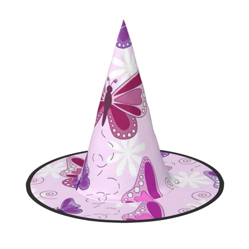 FBGHHTY Rosa Schmetterling Druck Unisex Halloween Hexenhut faltbar für Karneval Maskeraden und Cosplay Events von FBGHHTY