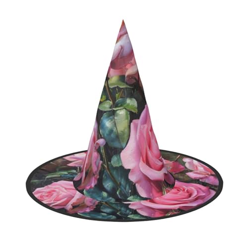 FBGHHTY Rosa frische Rosen Druck Unisex Halloween Hexenhut faltbar für Karneval Maskeraden und Cosplay Events von FBGHHTY