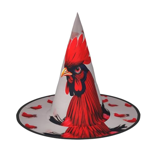 FBGHHTY Roter Huhn-Druck, Unisex, Halloween, Hexenhut, faltbar, für Karneval, Maskeraden und Cosplay-Events von FBGHHTY