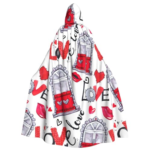 FBGHHTY Roter Umhang mit Herzlippen und Liebe, Halloween, mit Kapuze, volle Länge, Erwachsene, Unisex, Karneval, Umhang mit für Cosplay FBGHHTY Roter Umhang mit Herzlippen und Liebe, Halloween, mit Kapuze, volle Länge, Erwachsene, Unisex, Karneval, Umhang mit für Cosplay von FBGHHTY