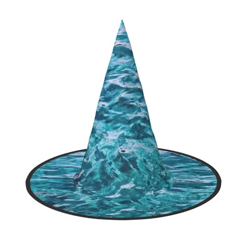 FBGHHTY Schöner Hexenhut mit Meeresoberflächen-Druck, Unisex, Halloween, faltbar, für Karneval, Maskeraden und Cosplay-Events von FBGHHTY