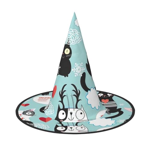 FBGHHTY Schwarzer und weißer Katzen-Druck, Unisex, Halloween-Hexenhut, faltbar, für Karneval, Maskeraden und Cosplay-Events von FBGHHTY