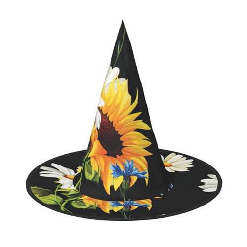 FBGHHTY Sonnenblumen Kamillen-Druck, Unisex, Halloween, Hexenhut, faltbar, für Karneval, Maskeraden und Cosplay-Events von FBGHHTY