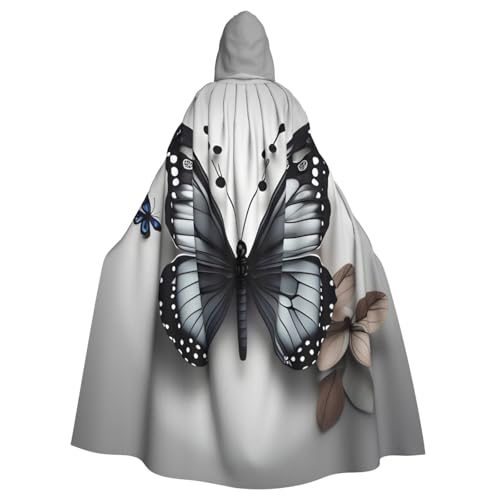 FBGHHTY Umhang mit Kapuze, für Halloween, Erwachsene, Unisex, für Cosplay, Blaugrün, Blume, Schmetterling, Grau von FBGHHTY