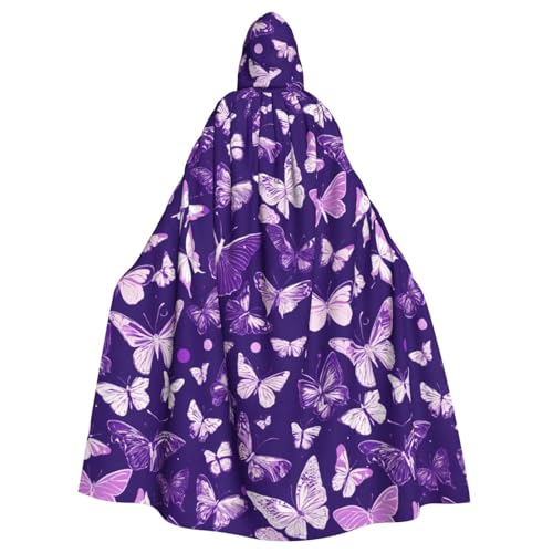 FBGHHTY Umhang mit Kapuze und Schmetterlingen und Blumenmuster, volle Länge, Unisex, für Cosplay, Lila von FBGHHTY