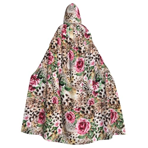 FBGHHTY Umhang mit Kapuze und Tiger-Leopardenmuster, Rose, Blumendruck, Halloween, volle Länge, Erwachsene, Unisex, Karneval, Umhang mit für Cosplay von FBGHHTY