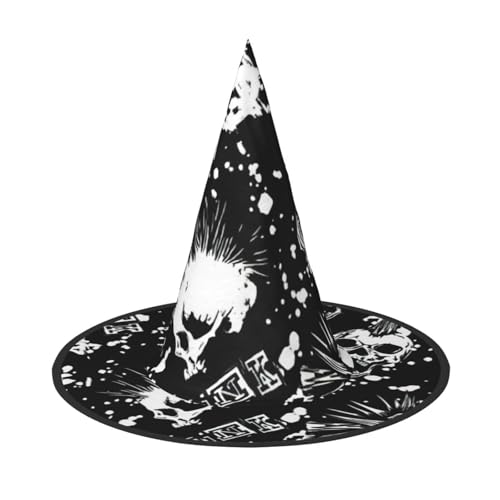 FBGHHTY Weißer Punk-Schädel-Druck, Unisex, Halloween, Hexenhut, faltbar, für Karneval, Maskeraden und Cosplay-Events von FBGHHTY