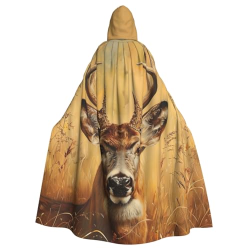 FBGHHTY Wilder Hirsch-Druck, Halloween-Kapuzenumhang, volle Länge, Erwachsene, Unisex, Karneval, Umhang mit für Cosplay von FBGHHTY
