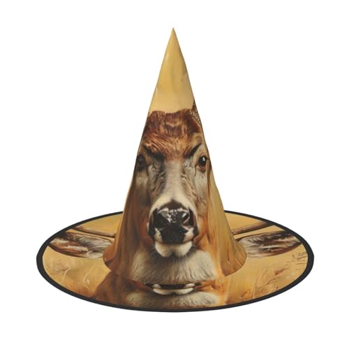 FBGHHTY Wilder Hirsch Druck Unisex Halloween Hexenhut faltbar für Karneval Maskeraden und Cosplay Events von FBGHHTY