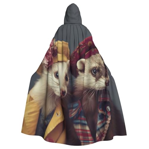 Französisches Modell, Frettchen-Druck, Halloween, Kapuzenumhang, volle Länge, Erwachsene, Unisex, Karneval, Umhang mit für Cosplay von FBGHHTY