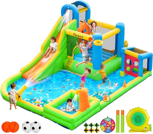 hüpfburg Outdoor mit gebläse 480 x 370 x 210 cm hüpfburgen Kinder aufblasbare hüpfburg draußen XXL Outdoor für Erwachsene groß hüpfburg mit rutsche geeignet für Kinder von 3 bis 12 Jahren von FBSPORT