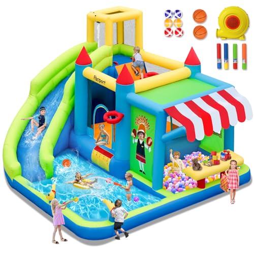 hüpfburg Outdoor mit gebläse hüpfburgen Kinder aufblasbare hüpfburg draußen XXL Outdoor für Erwachsene groß hüpfburg mit rutsche geeignet für Kinder 424 ×388 ×238 cm von FBSPORT