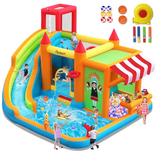 hüpfburg Outdoor mit gebläse hüpfburgen Kinder aufblasbare hüpfburg draußen XXL Outdoor für Erwachsene groß hüpfburg mit rutsche geeignet für Kinder 424 ×388 ×238 cm von FBSPORT