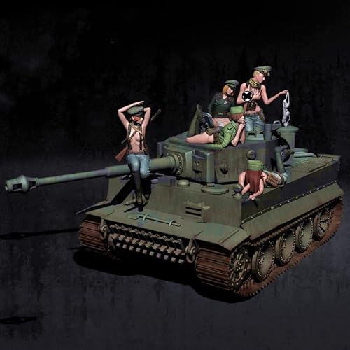 1/35 WWII Panzer Weiblicher Soldat Resin Modellbausatz Unbemalt und unmontiert Soldat Resin Modellbausatz (5 Figuren + mit Panzer) // X1J9D1 von FCBEL
