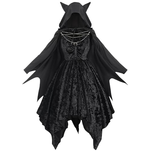FCCAM Fledermaus-Kostüm für Damen, gemütlicher Fledermaus-Umhang mit Kapuze, mit pelzigen Ohren, Halloween-Kostüm für Erwachsene, Größe S FCCAM Fledermaus-Kostüm für Damen, gemütlicher Fledermaus-Umhang mit Kapuze, mit pelzigen Ohren, Halloween-Kostüm für Erwachsene, Größe S von FCCAM FCCAM