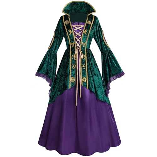 FCCAM Hexenkostüm Kleid für Damen Winifred Mary Sanderson Kostüm Erwachsene Halloween Cosplay, Grün , X-Large von FCCAM FCCAM