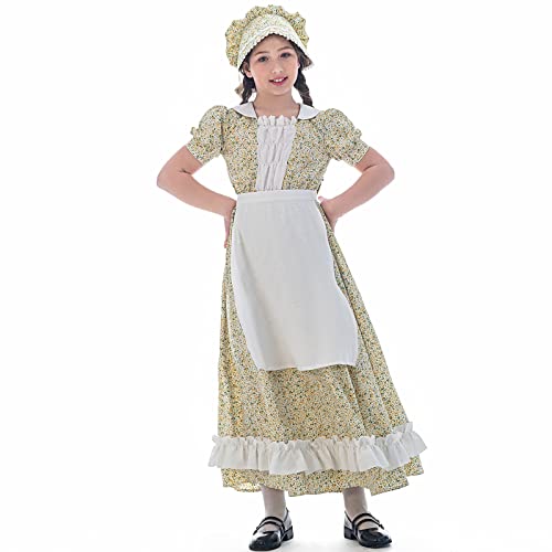 FCCAM Kolonialkostüm für Mädchen, kurzärmelig, Pionier-Kleider für Mädchen, Laura Ingalls Wilder-Kleid mit Motorhaube, Gelb, Größe XS FCCAM Kolonialkostüm für Mädchen, kurzärmelig, Pionier-Kleider für Mädchen, Laura Ingalls Wilder-Kleid mit Motorhaube, Gelb, Größe XS von FCCAM FCCAM