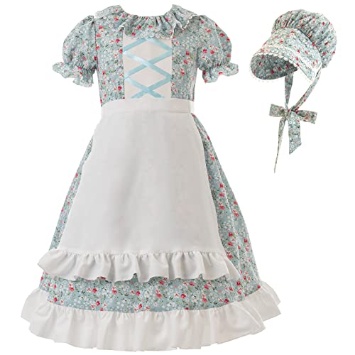 FCCAM Kolonialkostüm für Mädchen, kurzärmelig, Pionierkleider für Mädchen, Laura Ingalls Wilder Kleid mit Motorhaube, Blau, Größe L FCCAM Kolonialkostüm für Mädchen, kurzärmelig, Pionierkleider für Mädchen, Laura Ingalls Wilder Kleid mit Motorhaube, Blau, Größe L von FCCAM FCCAM