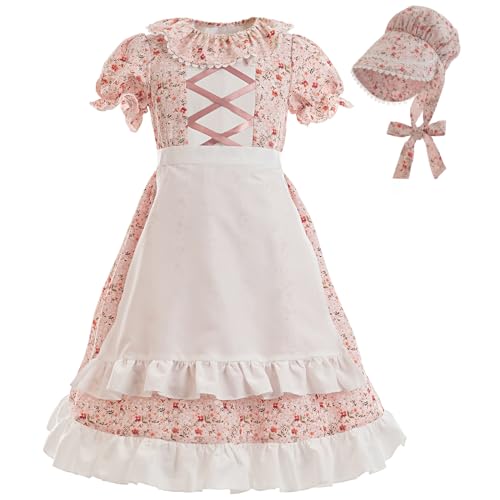 FCCAM Kolonialkostüm für Mädchen, kurzärmelig, Pionierkleider für Mädchen, Laura Ingalls Wilder Kleid mit Motorhaube, Rosa, Größe M FCCAM Kolonialkostüm für Mädchen, kurzärmelig, Pionierkleider für Mädchen, Laura Ingalls Wilder Kleid mit Motorhaube, Rosa, Größe M von FCCAM FCCAM
