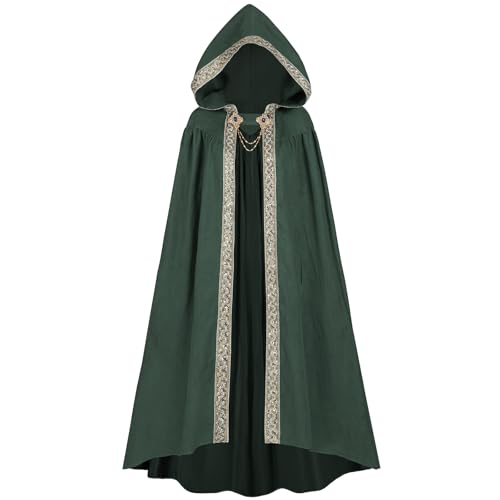 FCCAM Langer Kapuzenumhang für Damen Wildleder Kapuzenumhang Mittelalter Renaissance Umhang Halloween Kostüm, dunkelgrün, L/59.06“ von FCCAM FCCAM