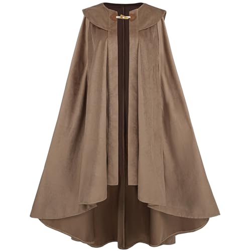 FCCAM Mittelalterlicher Umhang für Damen, langer Renaissance-Umhang, warmes Halloween-Kostüm, Braun, S von FCCAM FCCAM