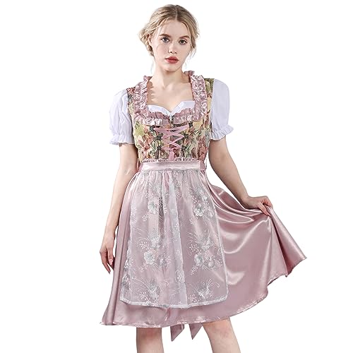 FCCAM Oktoberfest Kostüm Damen Dirndl Kleid für Deutsches Oktoberfest Karneval Party Halloween, Pink, L von FCCAM FCCAM