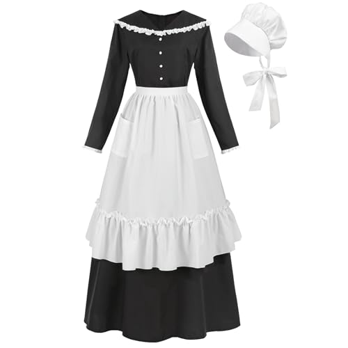 FCCAM Pilgerkostüm für Damen, langärmelig, Kolonial-Pionierkleid, 1800er-Jahre, amerikanisches historisches Kleid, Schwarz, L FCCAM Pilgerkostüm für Damen, langärmelig, Kolonial-Pionierkleid, 1800er-Jahre, amerikanisches historisches Kleid, Schwarz, L von FCCAM FCCAM