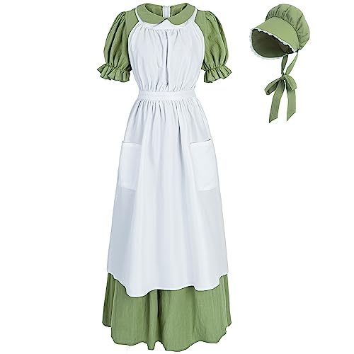 FCCAM Pioneer Kleid Frauen Langarm Kolonial-Kostüm Erwachsene Moderne Prärie Kleider, Grasgrün, M von FCCAM FCCAM