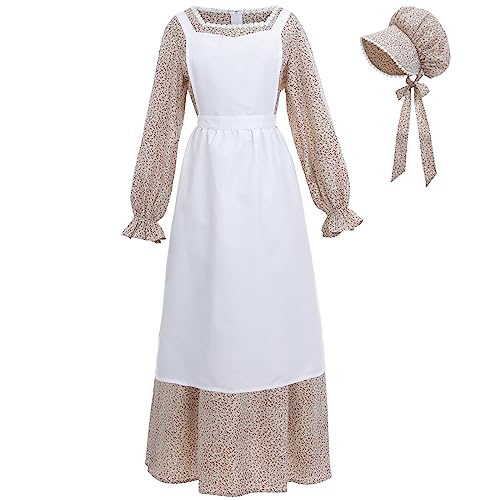 FCCAM Pioneer Kleid Frauen Langarm Kolonial-Kostüm Erwachsene Moderne Prärie Kleider, Weiss/opulenter Garten, M von FCCAM FCCAM